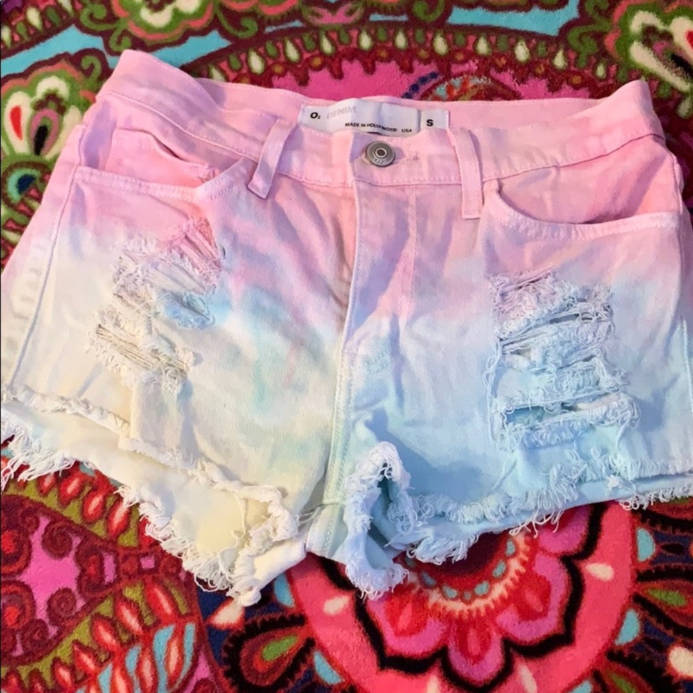 O2 denim tie dye shorts